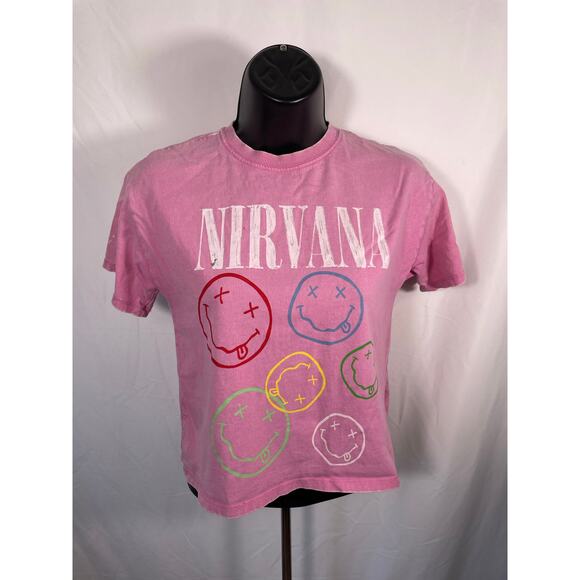 Zara Kids Nirvana Smiley Tee Pink 8-9 Graphic Band Shirt - Picture 1 of 6